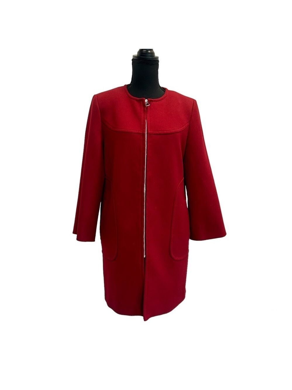 Zara deep red front full zip peacoat Sz M